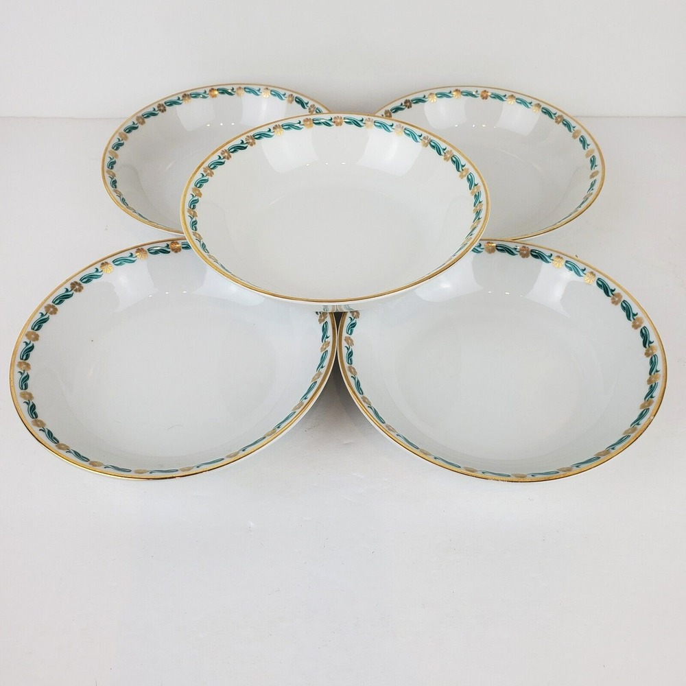 Vintage JHW Bavaria Porcelain Floral Gold Rimmed Dessert Berry Bowl Set of 5